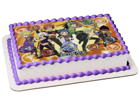 Beyblade Burst Battle Vault Aoi Wakiya Murasaki Shu Kurenai Rantaro Kiyama Daigo Kurogami Edible Cake Topper Image ABPID50401 Cheap