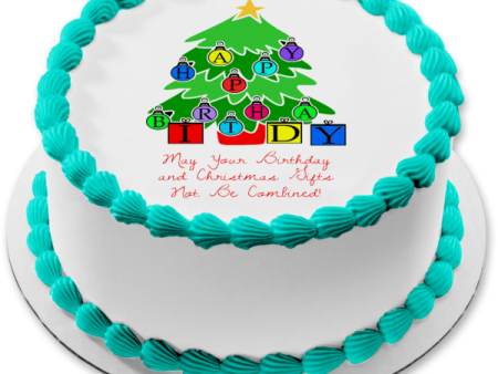 Birthday Christmas Tree Birthmas Edible Cake Topper Image ABPID50471 on Sale