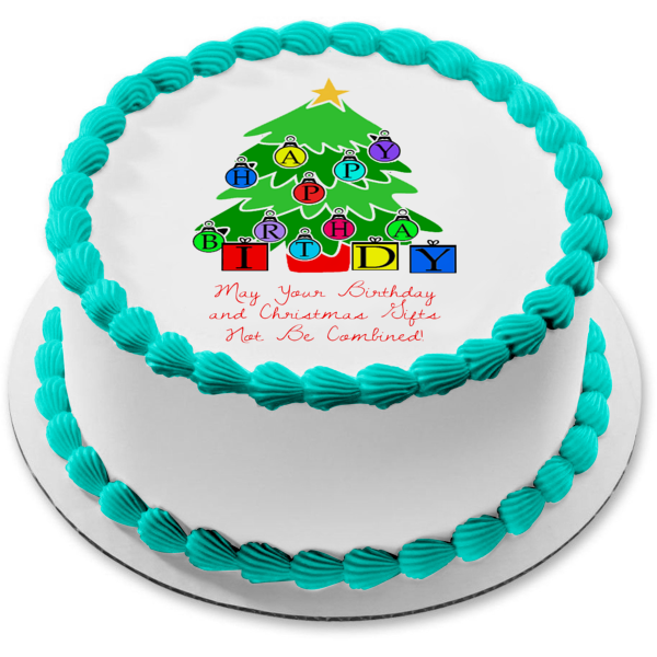 Birthday Christmas Tree Birthmas Edible Cake Topper Image ABPID50471 on Sale