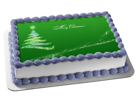 Christmas Tree Merry Christmas Green Background Edible Cake Topper Image ABPID50693 Fashion