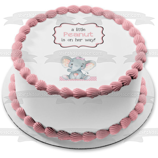 A Little Peanut Is on Her Way! Elephant Baby Shower Edible Cake Topper Image ABPID50364 Discount