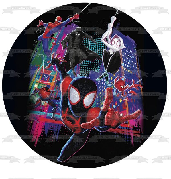 Spider-Man Spider-Verse Miles Morales Spider-Man Spider Gwen Spider Pig Peter Parker Edible Cake Topper Image ABPID50442 For Cheap