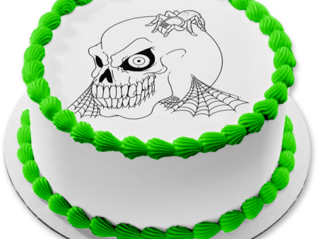 Black and White Halloween Skull Spider Edible Cake Topper Image ABPID50348 Supply