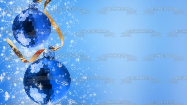 Christmas Blue Ball Ornaments Ribbon Snow Edible Cake Topper Image ABPID50681 Online Sale