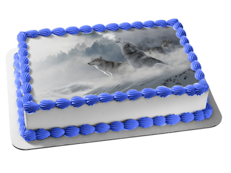 Wolves on Snowy Mountains Edible Cake Topper Image ABPID50483 For Discount