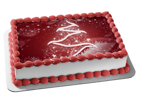 Christmas Tree Snow Red Background Edible Cake Topper Image ABPID50684 Hot on Sale