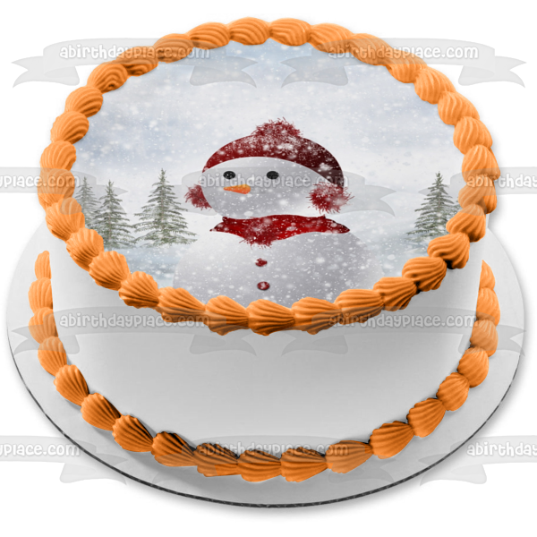 Christmas Snowman Red Earmuffs Hat Edible Cake Topper Image ABPID50692 Fashion