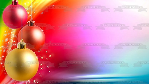 Christmas Ball Ornaments Colorful Background Edible Cake Topper Image ABPID50680 For Cheap