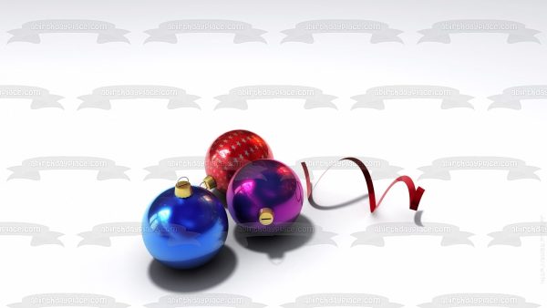 Christmas Ball Ornaments Ribbon White Background Edible Cake Topper Image ABPID50687 Sale