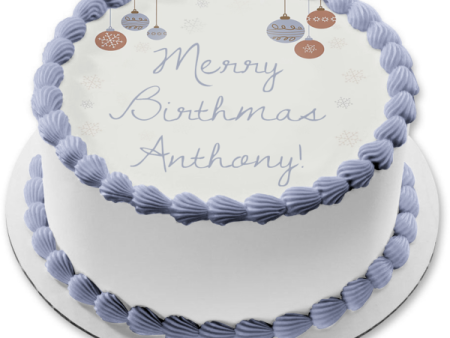 Snowflakes Merry Birthmas Edible Cake Topper Image ABPID50455 Sale