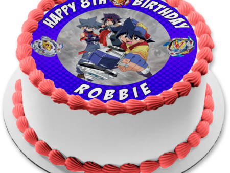 Beyblade Burst Blue Round Customizable Edible Cake Topper Image ABPID50530 Cheap