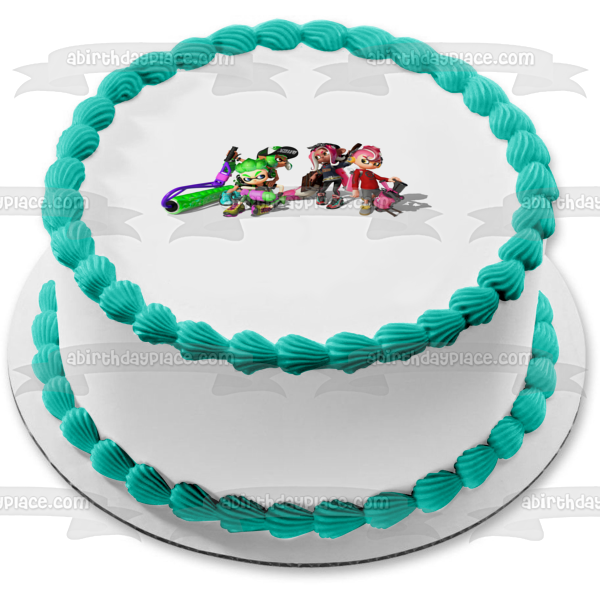 Splatoon 2 Inklings Lime Green Turquoise Pink Edible Cake Topper Image ABPID50386 Online now