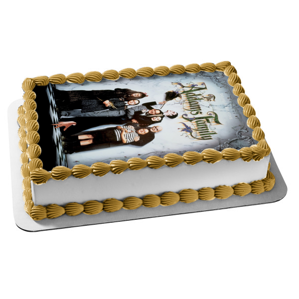 The Addams Family Movie Poster Uncle Fester Morticia Wednesday Gomez Pugsley Lurch Grandmama Edible Cake Topper Image ABPID50371 Online now