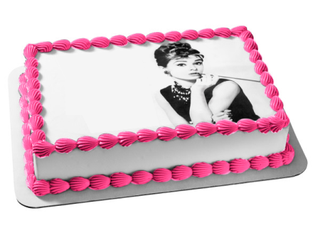 Audrey Hepburn Breakfast at Tiffany s Black and White Edible Cake Topper Image ABPID50512 Online Hot Sale