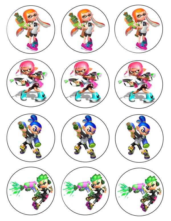 Splatoon 2 Inklings Pink Orange Blue Turquoise Edible Cupcake Topper Images ABPID50408 Fashion