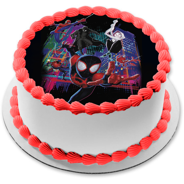 Spider-Man Spider-Verse Miles Morales Spider-Man Spider Gwen Spider Pig Peter Parker Edible Cake Topper Image ABPID50442 For Cheap