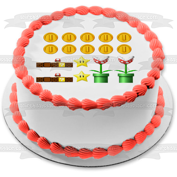 Super Mario Brothers Brick Walls Coins Plants Stars Edible Cake Topper Image ABPID49892 Online