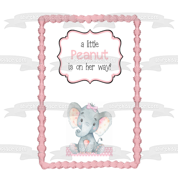 A Little Peanut Is on Her Way! Elephant Baby Shower Edible Cake Topper Image ABPID50364 Discount