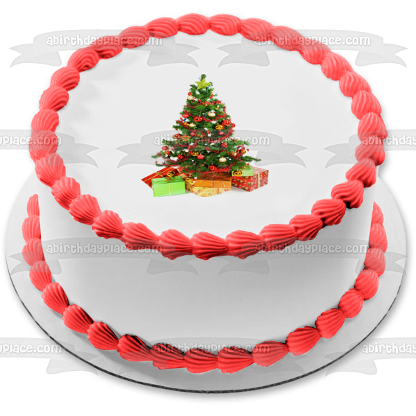 Christmas Tree Ball Ornaments Presents Edible Cake Topper Image ABPID50676 For Discount