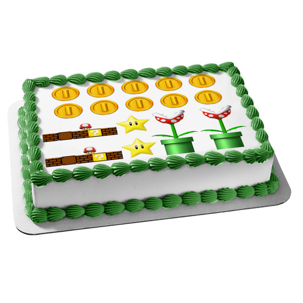 Super Mario Brothers Brick Walls Coins Plants Stars Edible Cake Topper Image ABPID49892 Online