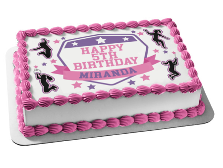 American Ninja Warrior Pink Purple Black Figures No Border Edible Cake Topper Image ABPID50703 Online Sale