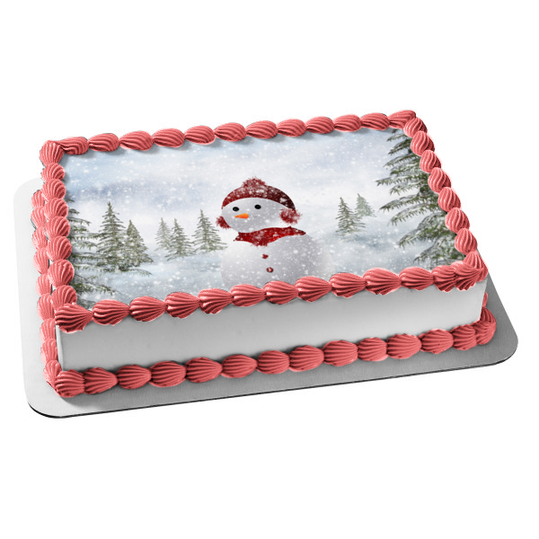 Christmas Snowman Red Earmuffs Hat Edible Cake Topper Image ABPID50692 Fashion