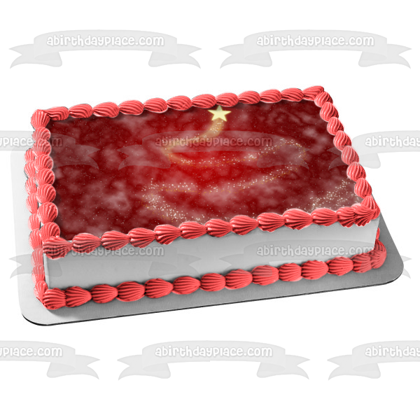 Christmas Tree Star Red Background Edible Cake Topper Image ABPID50685 Online now