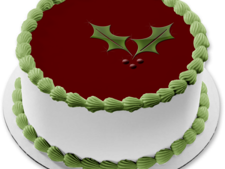 Christmas Holly Burgundy Background Edible Cake Topper Image ABPID50689 For Discount