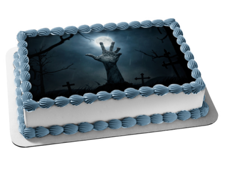 Zombie Graveyard Halloween Full Moon Edible Cake Topper Image ABPID50358 Online