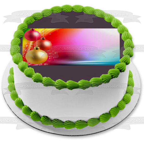 Christmas Ball Ornaments Colorful Background Edible Cake Topper Image ABPID50680 For Cheap