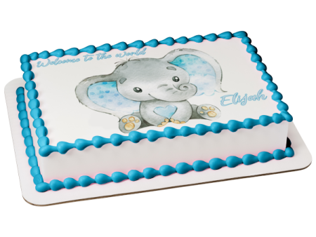 Baby Boy Blue Elephant with Heart Edible Cake Topper Image ABPID50664 Cheap