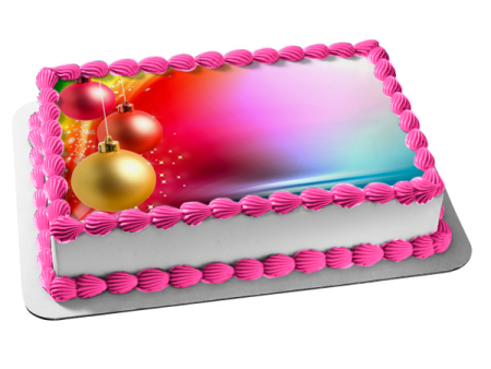 Christmas Ball Ornaments Colorful Background Edible Cake Topper Image ABPID50680 For Cheap