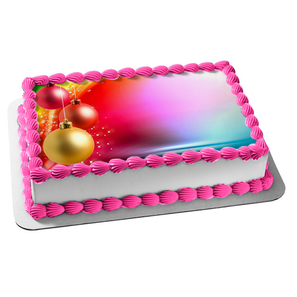 Christmas Ball Ornaments Colorful Background Edible Cake Topper Image ABPID50680 For Cheap