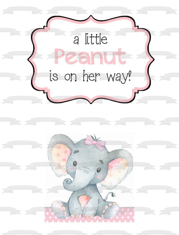 A Little Peanut Is on Her Way! Elephant Baby Shower Edible Cake Topper Image ABPID50364 Discount