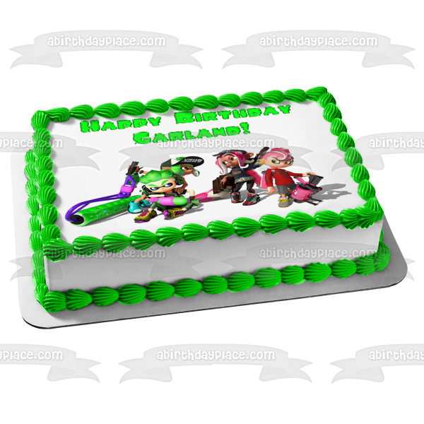 Splatoon 2 Inklings Lime Green Turquoise Pink Edible Cake Topper Image ABPID50386 Online now