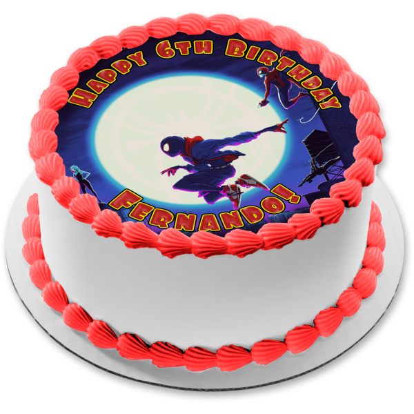 Spider-Man Miles Morales Spider-Verse Spider Gwen Peter Parker Group Moon Edible Cake Topper Image ABPID50444 For Discount